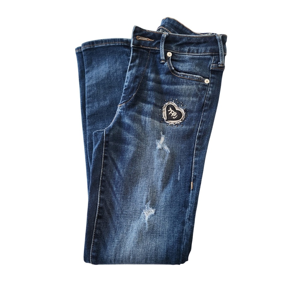 True Religion Halle Super Skinny Jeans Mid Rise Distressed Blue Size 27‎